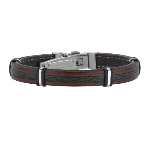 Mens Multi Color Leather Bracelet With Stainless Steel And Deployment Clasp, 8.5"