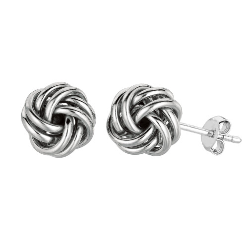 Sterling Silver Rhodium Finish 9mm Shiny Love Knot Stud Earrings - BHT231