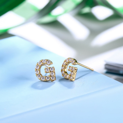 18K Gold Plated Monogram Stud Earrings - G 