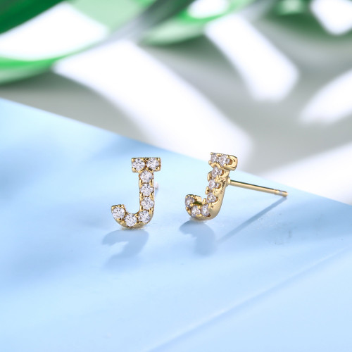 18K Gold Plated Monogram Stud Earrings - J 