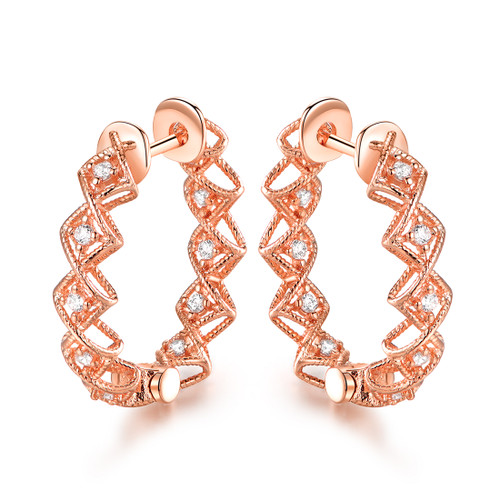 18K White Gold Plated Flower Opal Huggie Earrings - Rose Gold