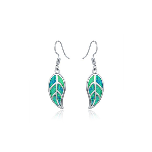 18K Rose Gold Plated Opal Leaf Dangling Earrings - White Turquoise