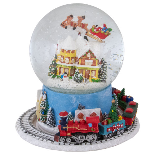 6.5" Revolving House with Santa and Train Musical Christmas Snow Globe