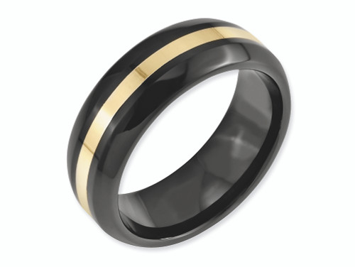 Chisel Ceramic Black with 14k Inlay 8mm Polished Wedding Band CER35 - CER35AI95
