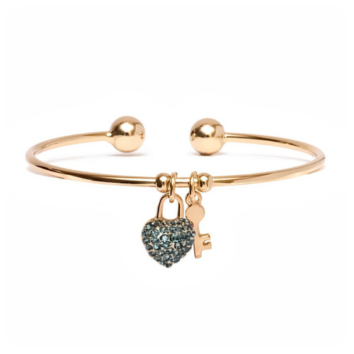 18K Gold Plated Love Lock Bangle - Blue