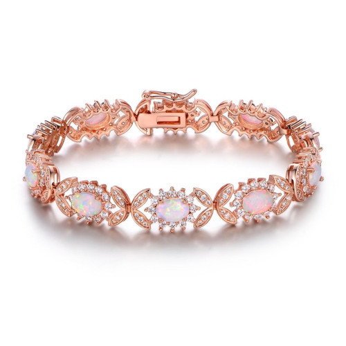 18K White Gold Plated Opal and Gemstone Tennis Bracelet - Rose Gold