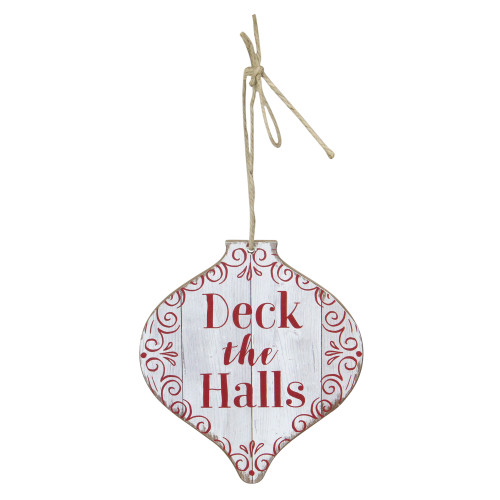 5.5" White and Red Wooden Rustic "Deck The Halls" Onion Christmas Ornament