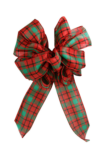 8.5" x 14" Red and Green Plaid Mesh Christmas Bow Figurine - 31075042