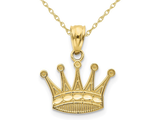 10K Yellow Gold Crown Charm Pendant Necklace with Chain - 02QGG01037