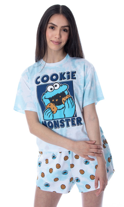 Sesame Street Womens' Cookie Monster Tie Dye Shirt Short Sleep Pajama Set - 195566128609