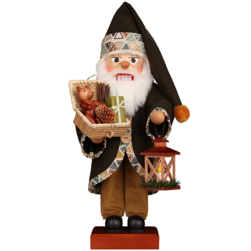19" Brown and Black Christian Ulbricht Santa in Green Coat with Gifts Nutcracker Decoration