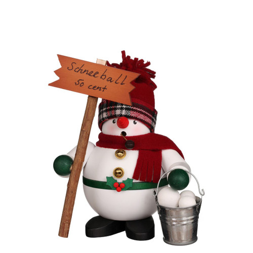 6.5" Red and White "Snowman Holding A Pale Of Snowballs" Incense Burner