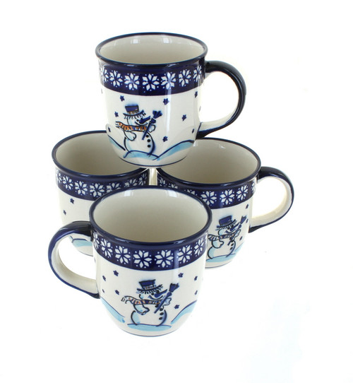 Blue Rose Polish Pottery Frosty Friend 4 Piece Mug Set