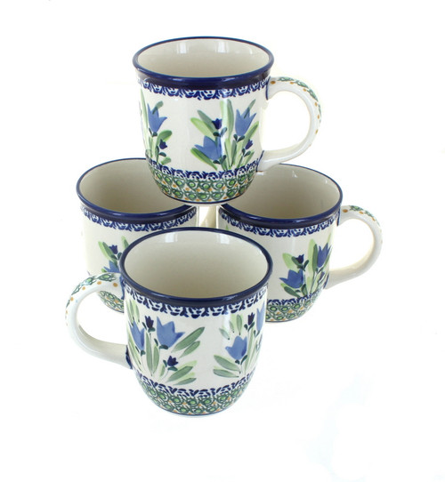 Blue Rose Polish Pottery Blue Tulip 4 Piece Mug Set
