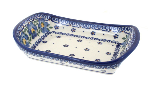 Blue Rose Polish Pottery Spring Blossom Small Rectangular Tray with Handles