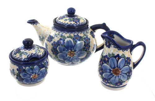 Blue Rose Polish Pottery Daisy Surprise 3 Piece Tea Set