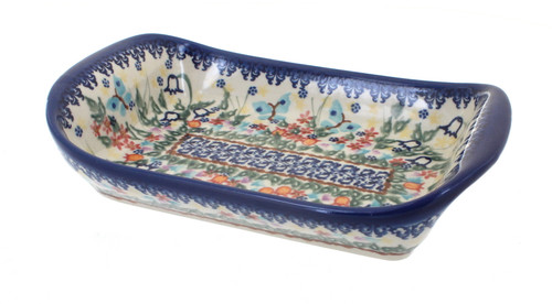 Blue Rose Polish Pottery Garden of Eden Medium Rectangular Tray with Handles