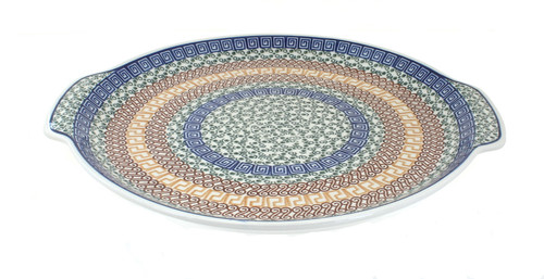 Blue Rose Polish Pottery Athena Round Serving Tray with Handles