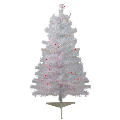 3' Pre-Lit Slim White Iridescent Pine Artificial Christmas Tree - Pink Lights