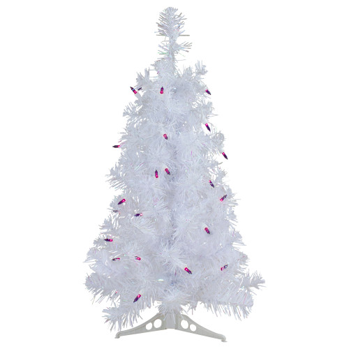 2' Pre-lit White Iridescent Pine Artificial Christmas Tree - Purple Lights
