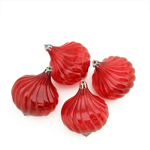 4ct Red Shatterproof Transparent Christmas Onion Drop Ornament Set 4.5" (110mm)