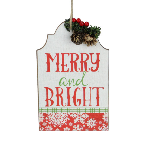 8" Red and Green Snowflake Design "Merry and Bright" Christmas Wall Plaque