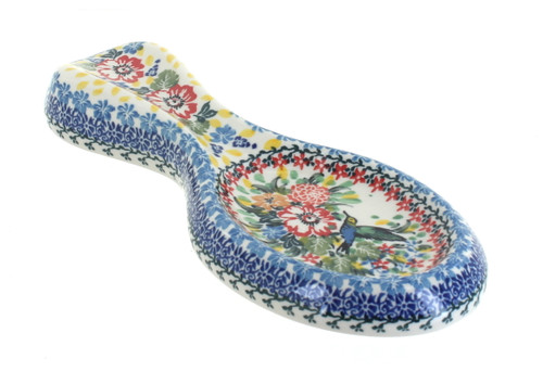 Blue Rose Polish Pottery Hummingbird Medium Spoon Rest