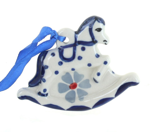 Blue Rose Polish Pottery Blue Violet Rocking Horse  Ornament