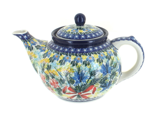 Blue Rose Polish Pottery Day Lily Bouquet Medium Teapot