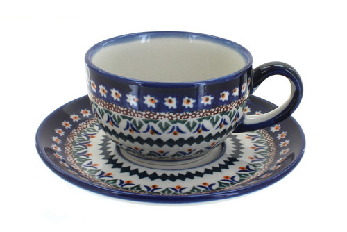 Blue Rose Polish Pottery Daisy Cup & Saucer
