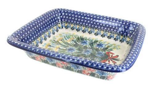 Blue Rose Polish Pottery Day Lily Bouquet Medium Rectangular Baker