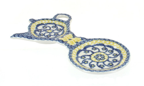 Blue Rose Polish Pottery Saffron Tea Bag Holder & Saucer