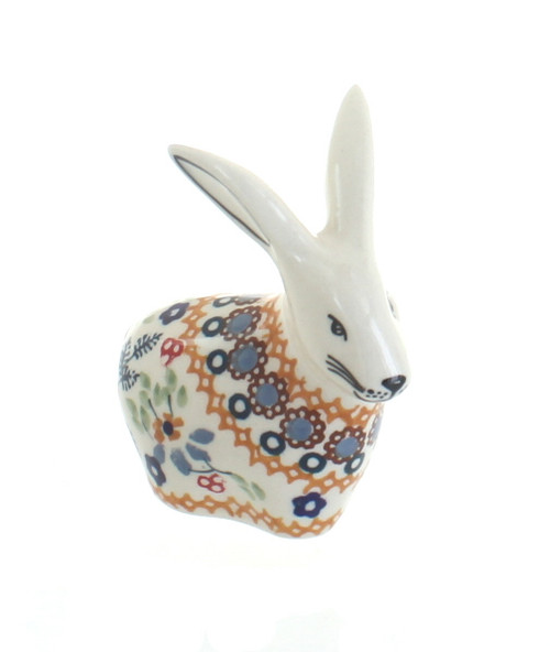 Blue Rose Polish Pottery Red Daisy Rabbit Figurine