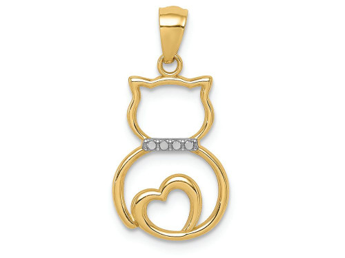 FJC Finejewelers 14k Yellow Gold White with Rhodium Bright Cut Sitting Cat Charm C4621A
