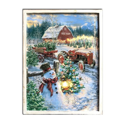 White and Brown "The Tree Farm" Lighted Christmas Rectangular Framed Wall Decor 24" x 18"