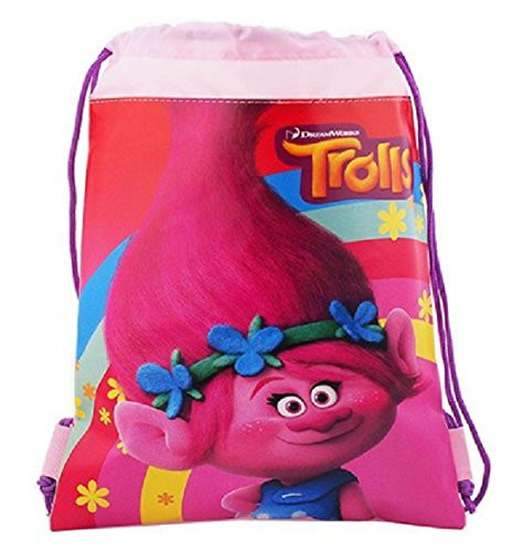Trolls Poppy 10" X 14" Drawstring Backpack Heavy Duty Nylon Tote Bag Color