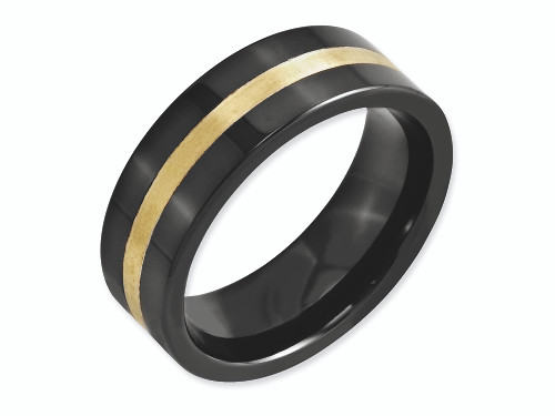 Chisel Ceramic Flat Black with 14k Inlay 8mm Polished Wedding Band CER37 - CER37AI115