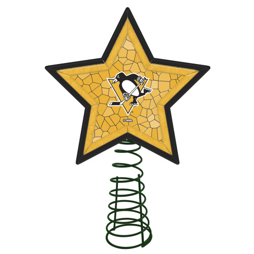 10" Lighted Yellow and Black Star NHL Pittsburgh Penguins Mosaic Christmas Tree Topper