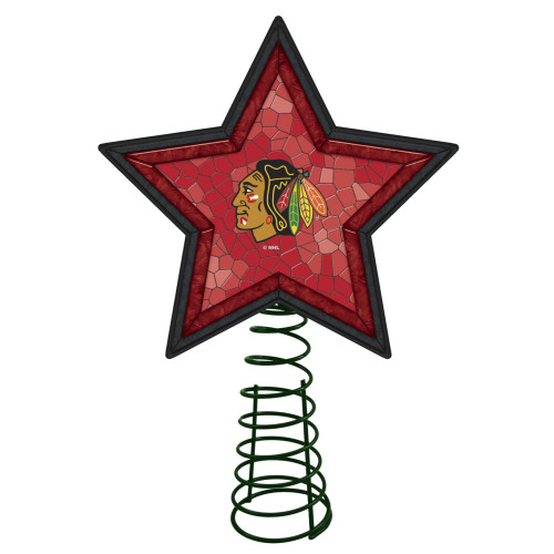 10" Lighted Red and Black Mosaic Style Star NHL Chicago Blackhawks Christmas Tree Topper