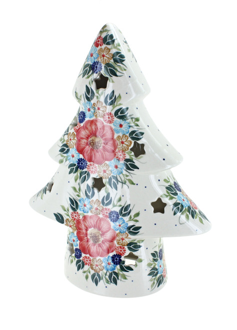 Blue Rose Polish Pottery Amelie Medium Christmas Tree Luminary