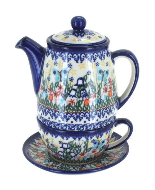 Blue Rose Polish Pottery Garden of Eden Tea For One