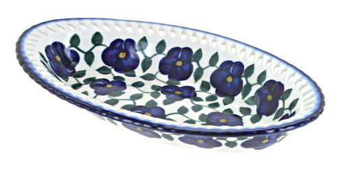 Blue Rose Polish Pottery Violets Small Oval Dish