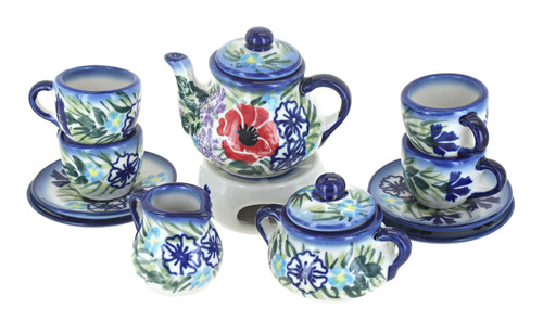 Blue Rose Polish Pottery Summer Garden Miniature Tea Set