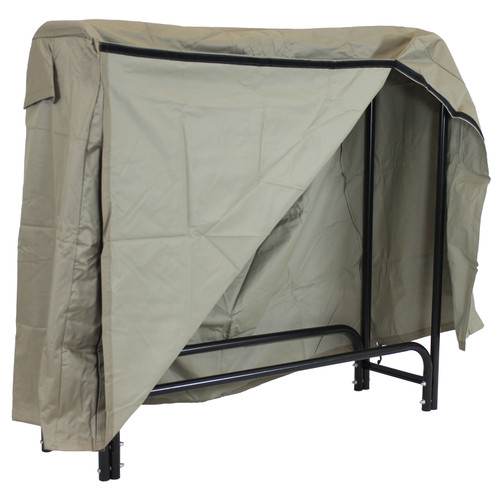 Sunnydaze Firewood Storage Log Rack with Khaki Cover Outdoor Black Steel - 4'