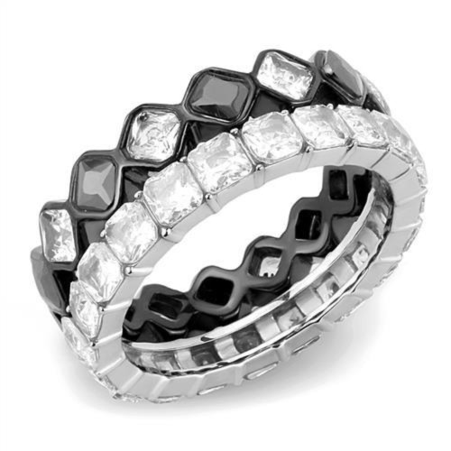 2-Piece Women's Stainless Steel Ring Set with Black Diamond Cubic Zirconia, Size 7
