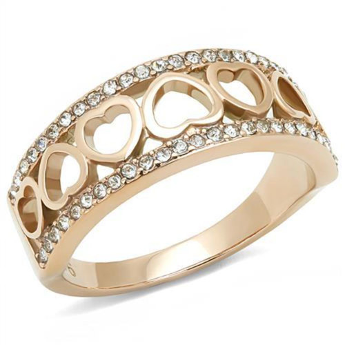 Women's Ion Plated Stainless Steel Heart Design Ring with Top Grade Crystals - Size 9 (Pack of 2)