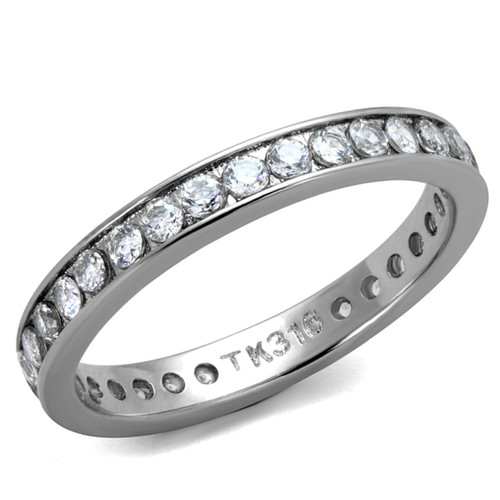 Women's Stainless Steel Wedding Ring with Cubic Zirconia - Size 8 (Pack of 2)