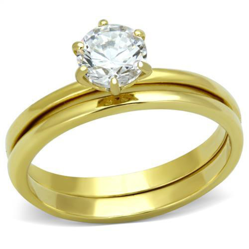 Women's High Polished Stainless Steel Engagement Ring with AAA Grade Cubic Zirconia Diamond - Size 9
