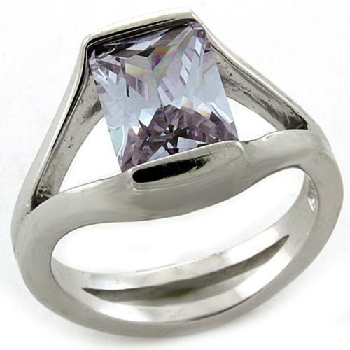 Rhodium Plated Sterling Silver Women's Ring with CZ Amethyst - Size 5