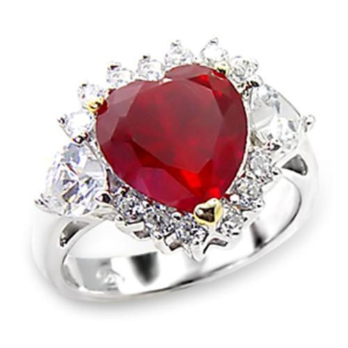 Women's 925 Sterling Silver High Polished Ring with Heart Garnet Ruby - Size 7